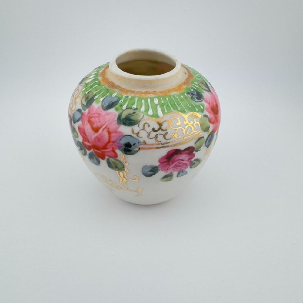 Vintage Hand-Painted Rose Porcelain Jar Quiet Luxury Home Decor Shabby Chic 3" - Picture 4 of 7